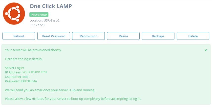 Server created and server credentials