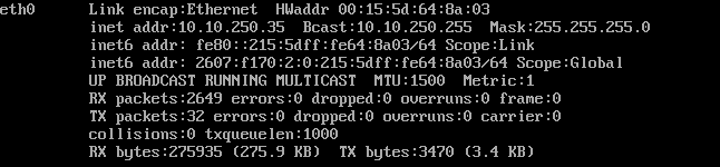 This is an example of ifconfig that shows the IP address of 10.10.250.35 on eth0