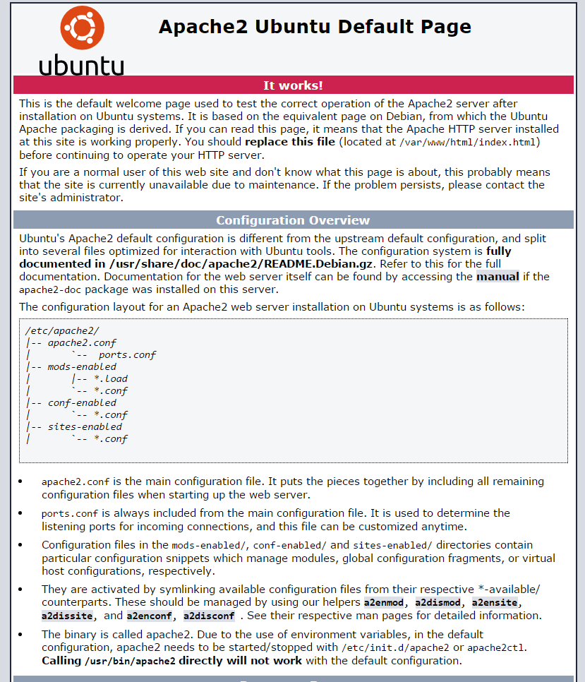The default page for Apache on Ubuntu 15.10