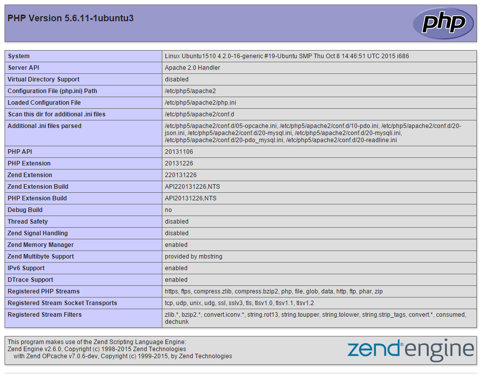 You info.php page should look similar to this with your server information