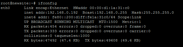 An example of ifconfig showing the IP address of 192.168.0.192