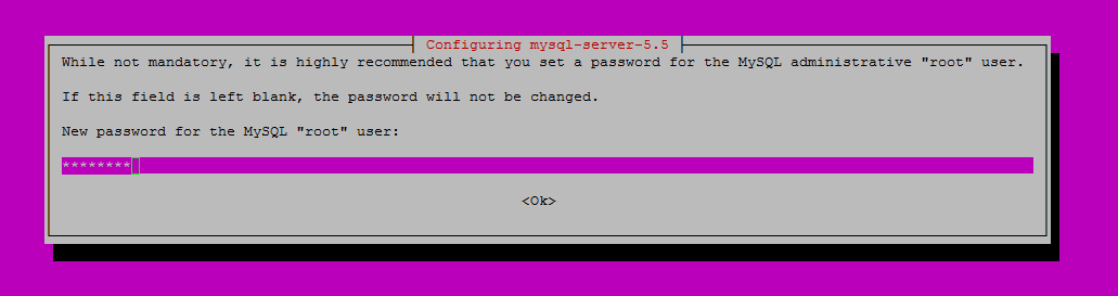 Insert your secure password for your new MySQL root password