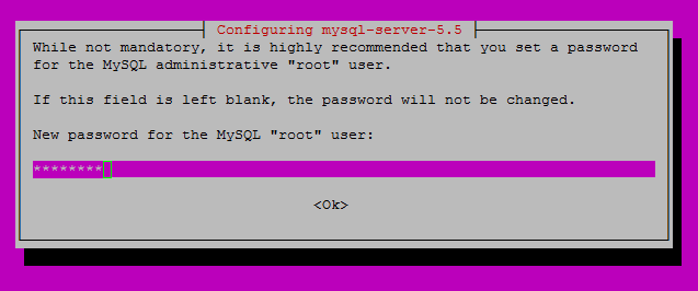 Insert your secure password for your new MySQL root password