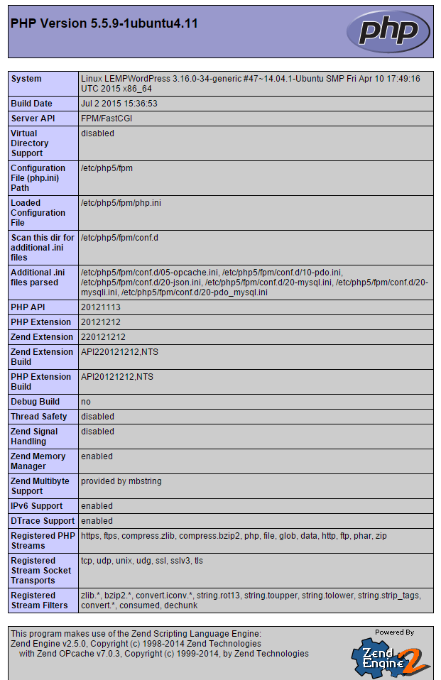 An example of the info.php web page