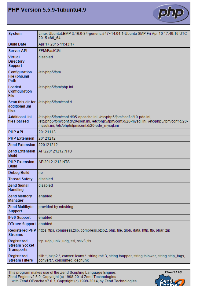 An example of the info.php web page