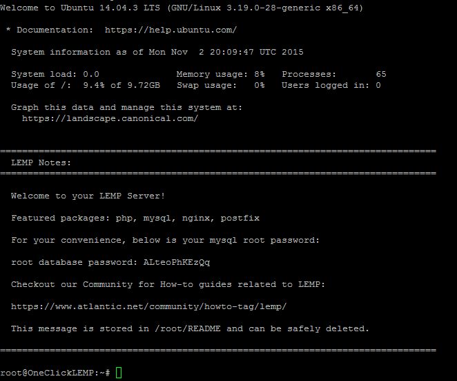 Your servers Welcome message with MySQL Credentials