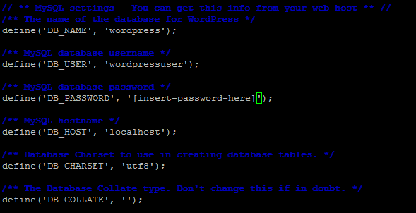 What wp-config.php should look like once you have edited it
