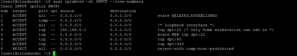 Iptables list with line numbers