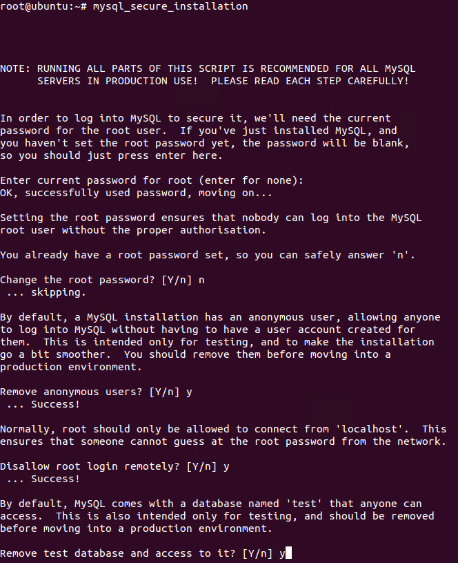 An example of what mysql_secure_installation looks like