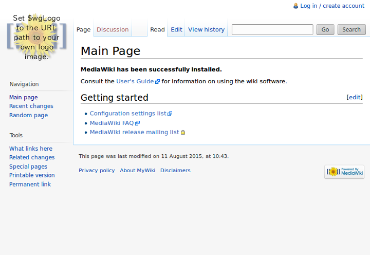 MediaWiki successfully installed