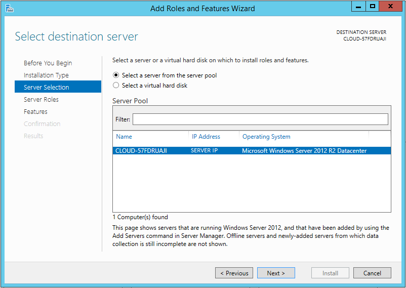 Under Server Selection select your server.