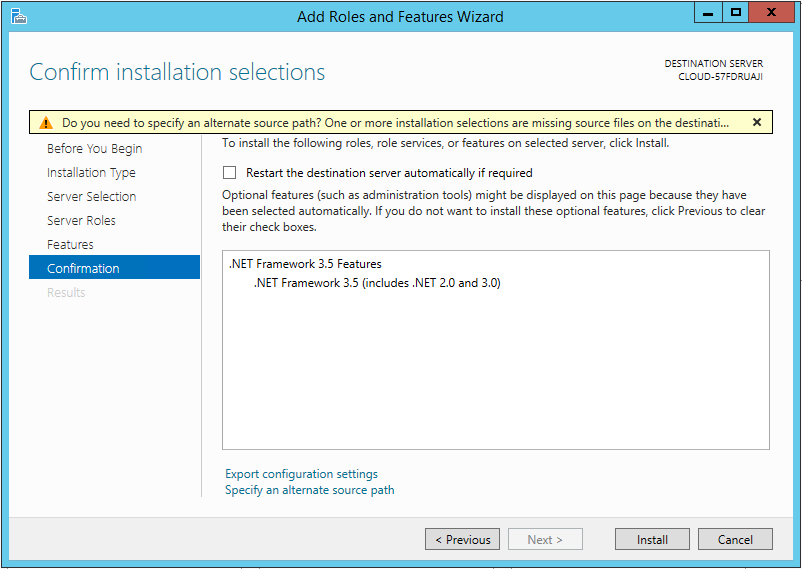 Select install on Confirm Installation selection