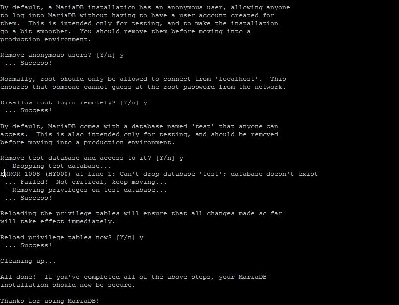 This is the secure installation of screen when installing MySql on an Arch Linux LEMP Stack server