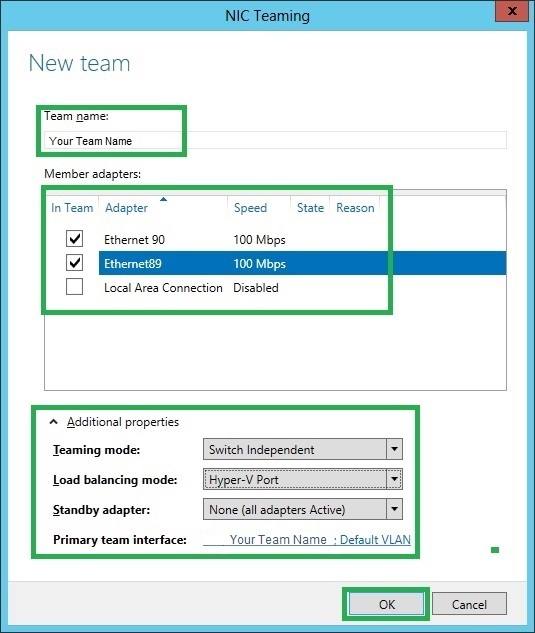 Select the ethernet devices which you'd like to participate in the team.