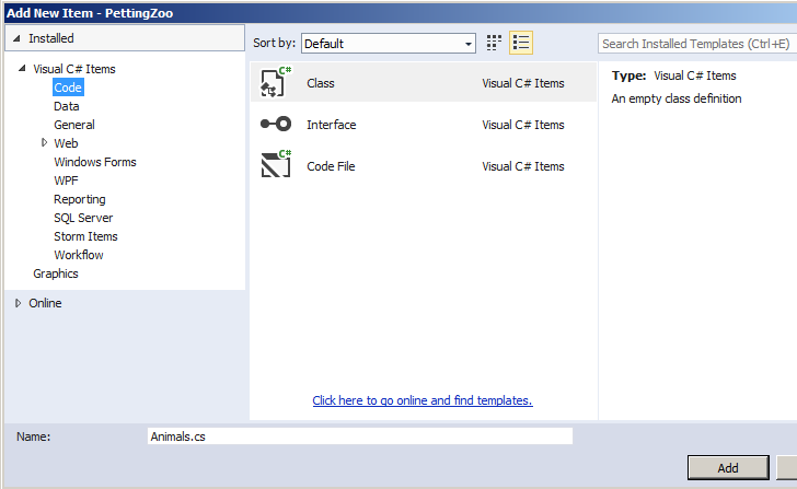 Figure 3: Adding Class File Dialog Box