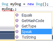 Figure 6: Visual Studio Intellisense Auto-Complete with Our New Public Method