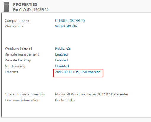 Server Manager properties