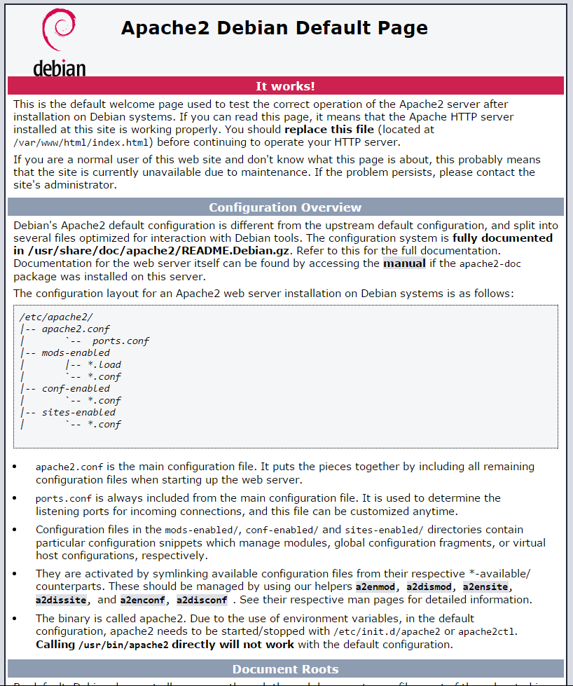 The default page for Apache on Debian 8.2