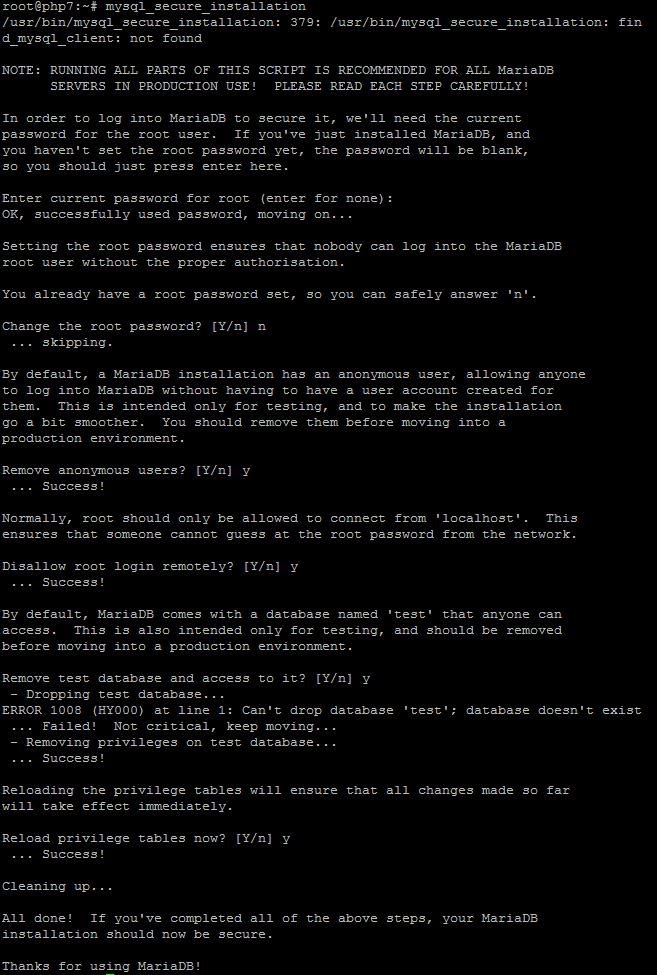 An example of what mysql_secure_installation looks like