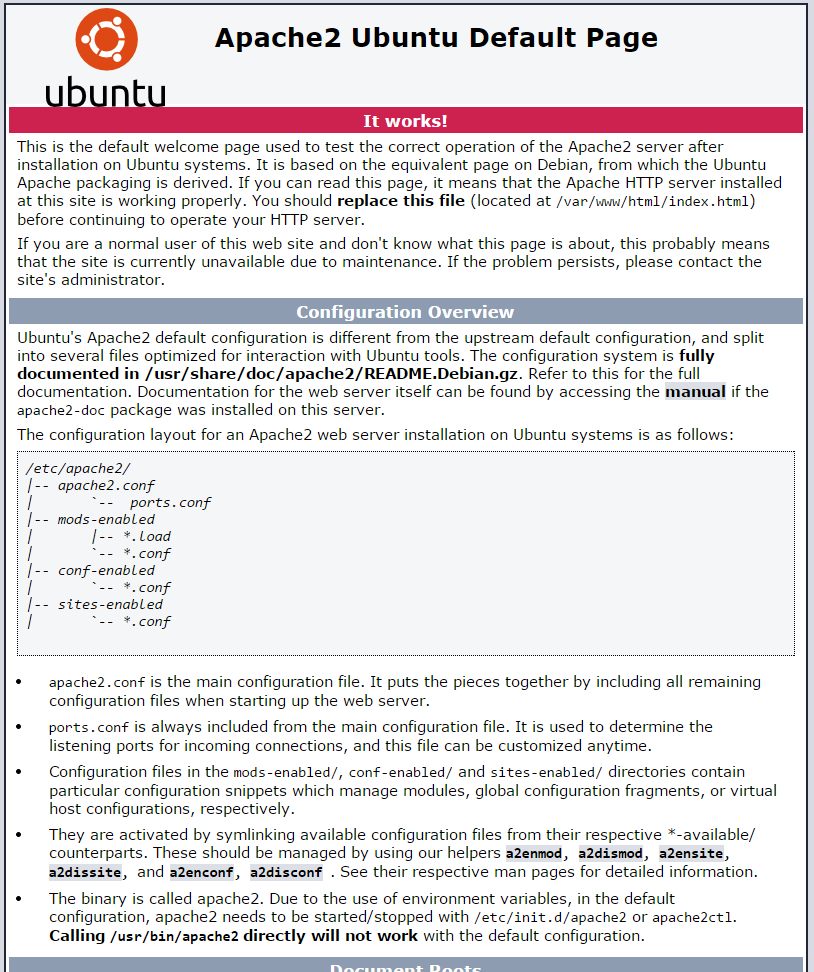 The default page for Apache on Ubuntu 14.04