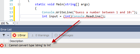 Figure 6: Error with Casting String to Int