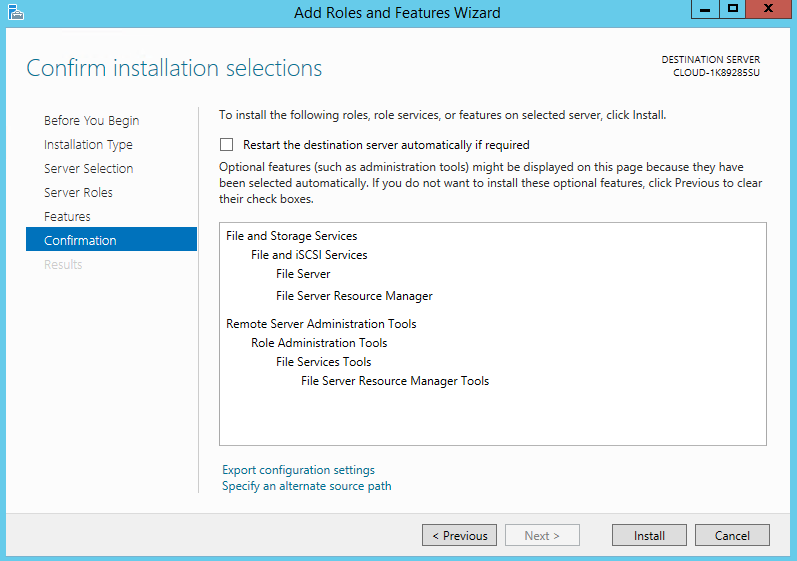 Confirm the components you've selected and select Install