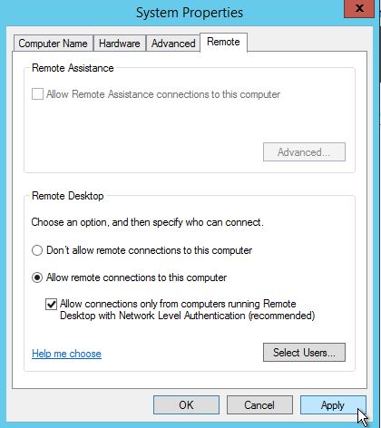 Select Allow remote connection to this computer.