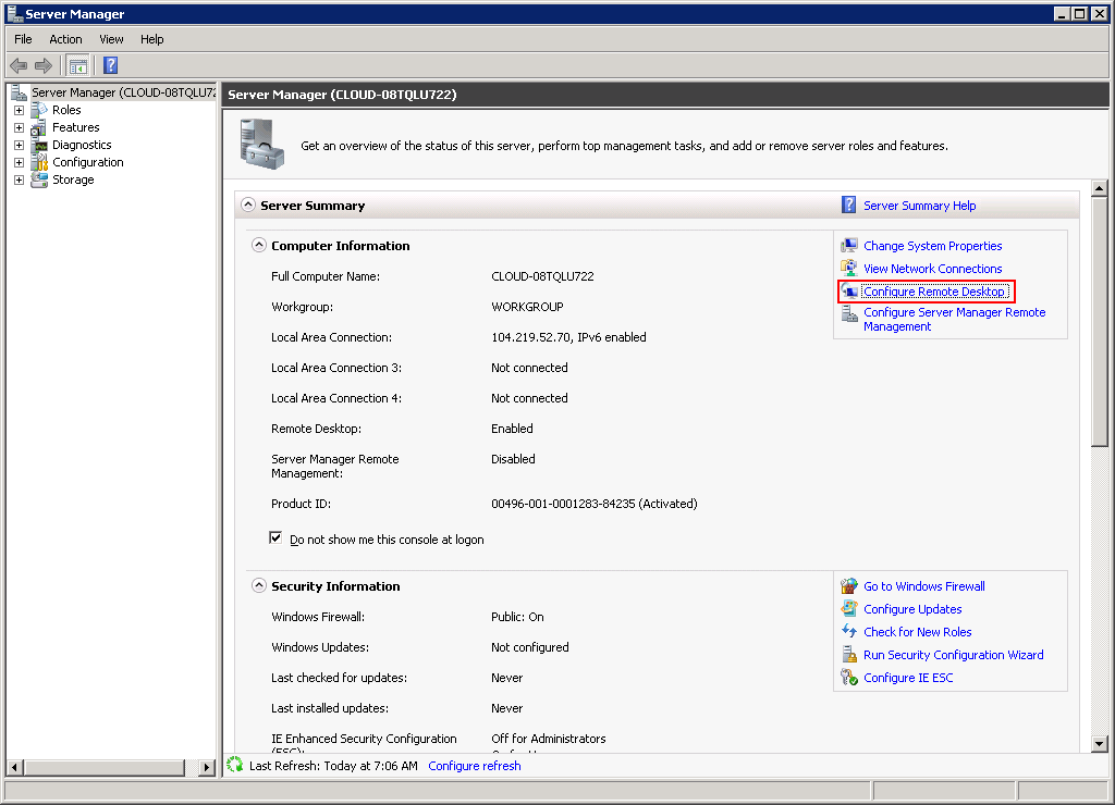 How to Access Remote Desktop Configuration in Server Manager