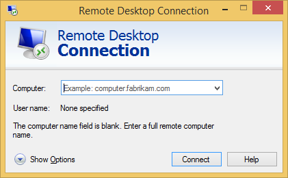 Enter your hosts name or IP into Remote desktop Connection