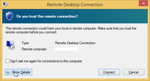 If you would like to connect your local drives, printers or clipboard, then click on the Show Details at the bottom left.