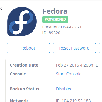 Select Reset Password from your servers menu