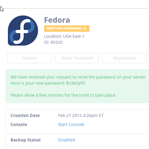 New Password output