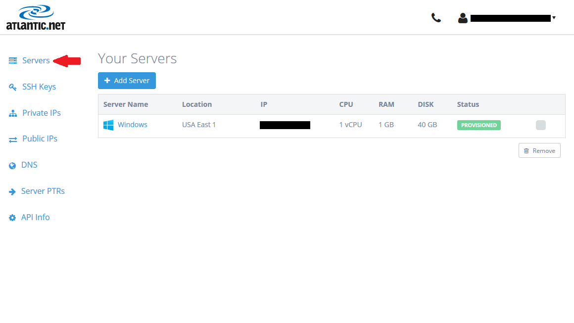 Select Servers locate to the left of your screen.