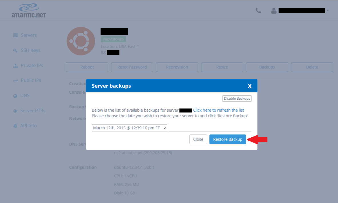 Select Restore Backups