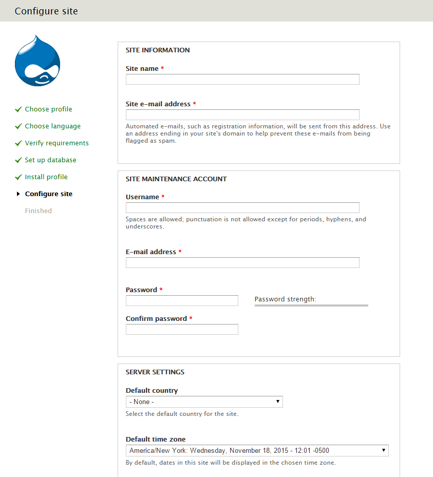 Enter in your site details