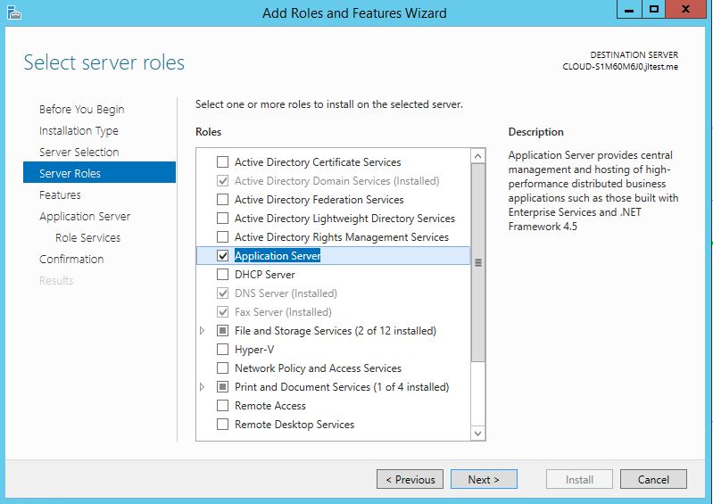 Under server roles select Application Server