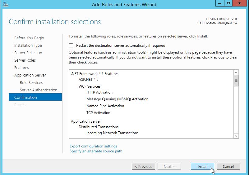 Select install to initiate the install process.