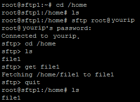 An example of the get command on SFTP