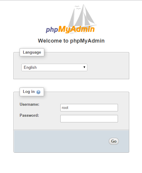 An example of the phpMyAdmin login page