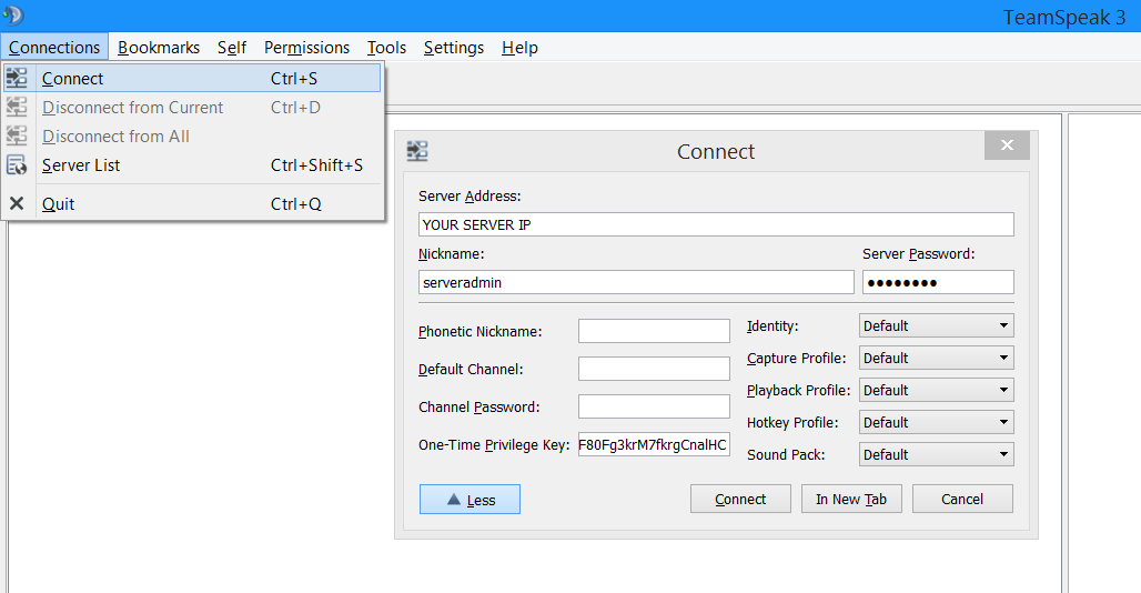 Connect to your TeamSpeak server