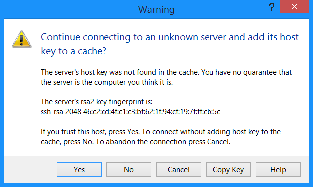 Host Key Warning - WinSCP