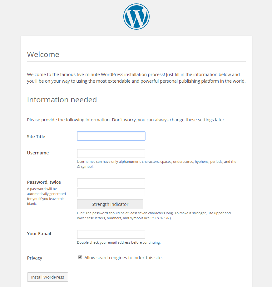 Follow the WordPress web installation.