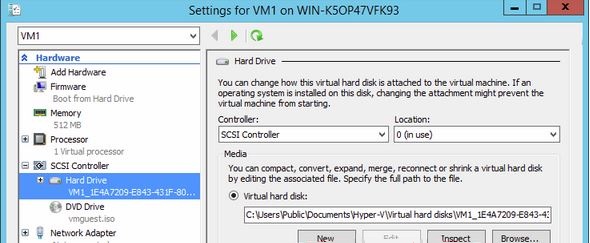 This is the virtual Hard Drive settings while Expanding a VM Hard Disk in Hyper-V 2012