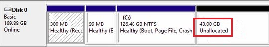 This is the output of the expanded size as Unallocated space while Expanding a VM Hard Disk in Hyper-V 2012