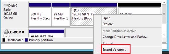 Select the Extend option while Expanding a VM Hard Disk in Hyper-V 2012