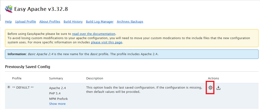EasyApache settings