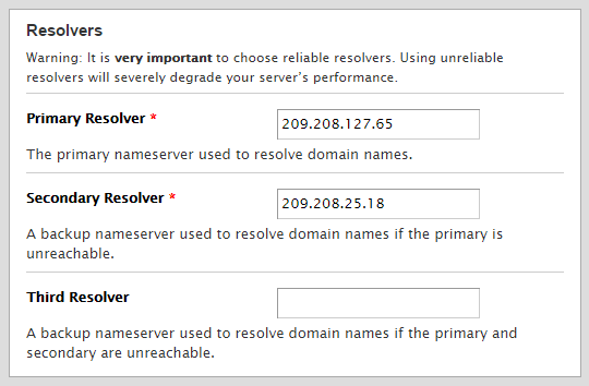 Input primary and secondary DNS servers