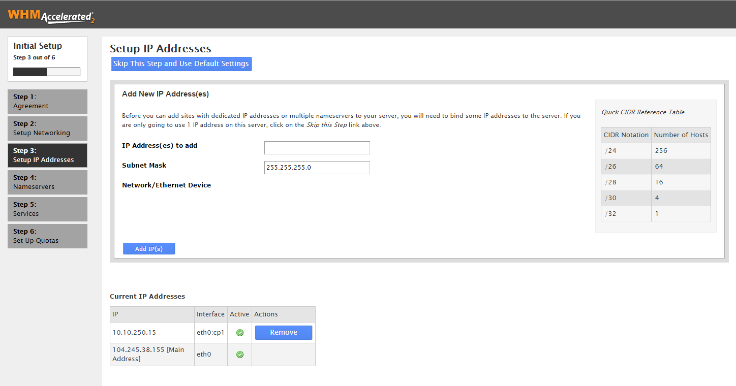 Input IP addresses for which you will be hosting