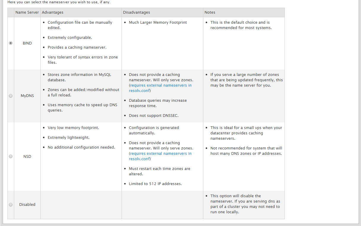 If you chose to host your own DNS, select a DNS server to utilize.