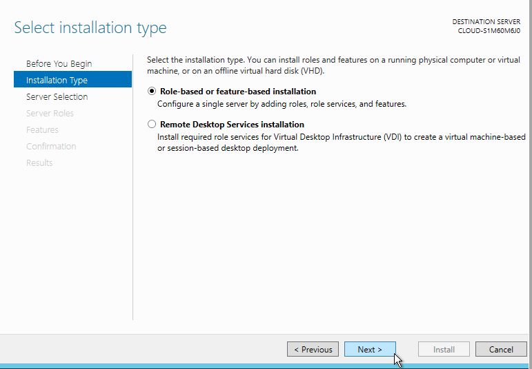Select Role-based or feature-based installation